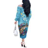 Personalized Hawaii Sea Turtle Off The Shoulder Long Sleeve Dress Hawaii Map Ocean Vibes
