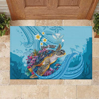 Personalized Hawaii Sea Turtle Rubber Doormat Hawaii Map Ocean Vibes LT01 Blue - Polynesian Pride