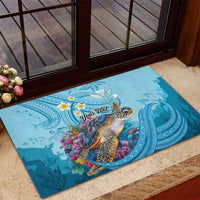 Personalized Hawaii Sea Turtle Rubber Doormat Hawaii Map Ocean Vibes LT01 - Polynesian Pride
