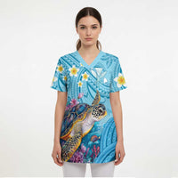 Personalized Hawaii Sea Turtle Scrub Top Hawaii Map Ocean Vibes - Polynesian Pride