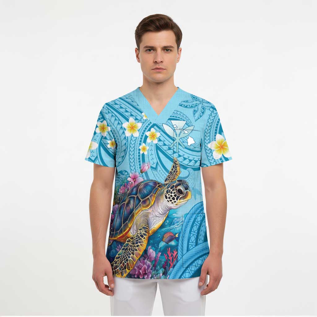 Personalized Hawaii Sea Turtle Scrub Top Hawaii Map Ocean Vibes - Polynesian Pride