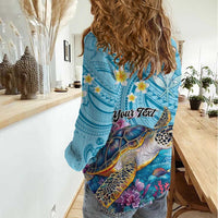 Personalized Hawaii Sea Turtle Women Casual Shirt Hawaii Map Ocean Vibes