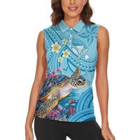 Personalized Hawaii Sea Turtle Women Sleeveless Polo Shirt Hawaii Map Ocean Vibes