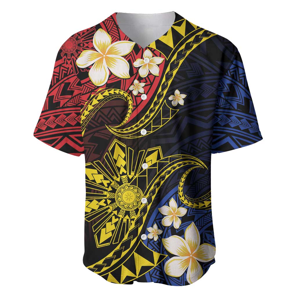 Philippines Spirit Tribal Sun Plumeria Baseball Jersey Red And Blue Polynesian Pattern