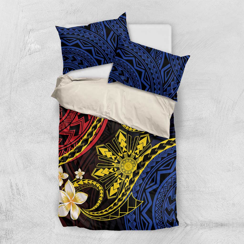 Philippines Spirit Tribal Sun Plumeria Bedding Set Red And Blue Polynesian Pattern