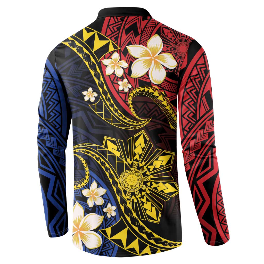 Philippines Spirit Tribal Sun Plumeria Button Sweatshirt Red And Blue Polynesian Pattern