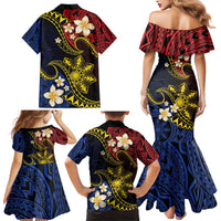 Philippines Spirit Tribal Sun Plumeria Family Matching Mermaid Dress and Hawaiian Shirt Red And Blue Polynesian Pattern