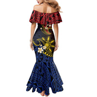 Philippines Spirit Tribal Sun Plumeria Family Matching Mermaid Dress and Hawaiian Shirt Red And Blue Polynesian Pattern