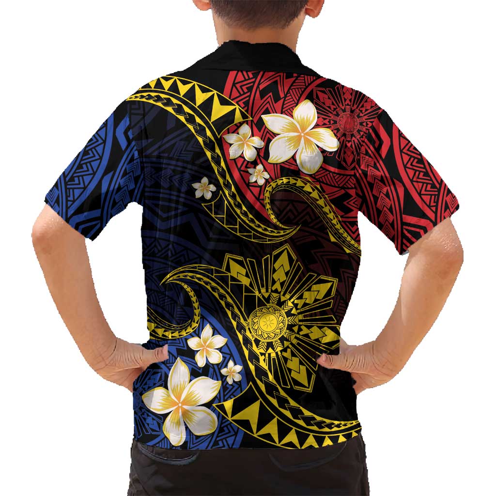 Philippines Spirit Tribal Sun Plumeria Family Matching Puletasi and Hawaiian Shirt Red And Blue Polynesian Pattern