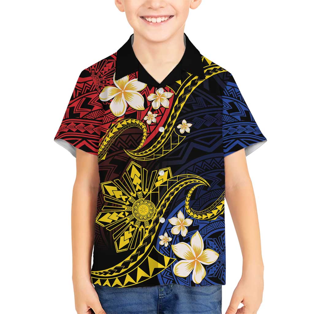 Philippines Spirit Tribal Sun Plumeria Family Matching Puletasi and Hawaiian Shirt Red And Blue Polynesian Pattern
