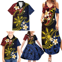 Philippines Spirit Tribal Sun Plumeria Family Matching Summer Maxi Dress and Hawaiian Shirt Red And Blue Polynesian Pattern