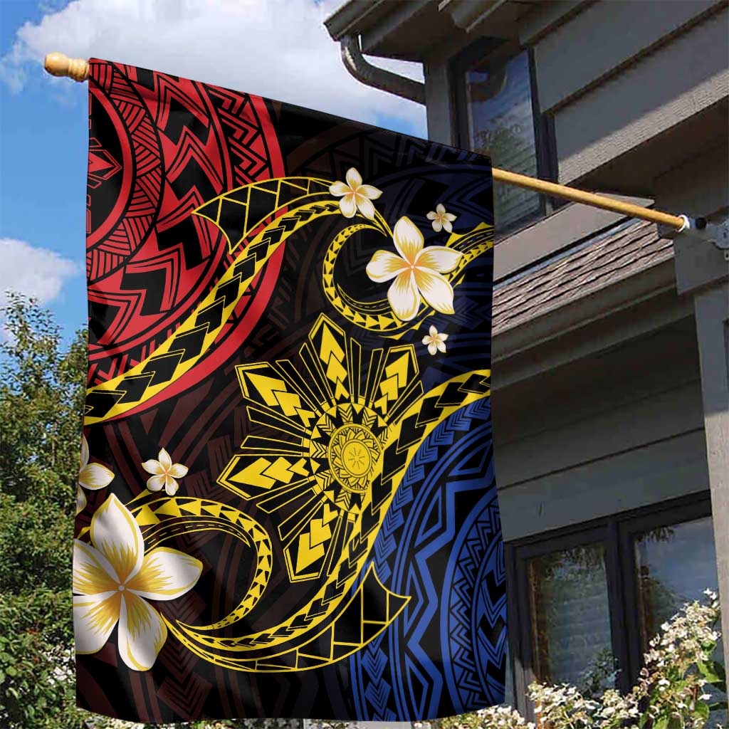 Philippines Spirit Tribal Sun Plumeria Garden Flag Red And Blue Polynesian Pattern
