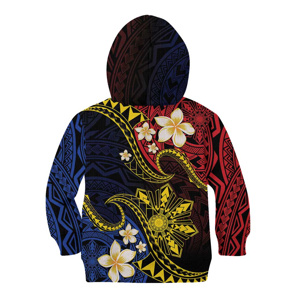 Philippines Spirit Tribal Sun Plumeria Kid Hoodie Red And Blue Polynesian Pattern