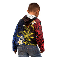 Philippines Spirit Tribal Sun Plumeria Kid Hoodie Red And Blue Polynesian Pattern