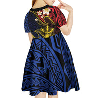 Philippines Spirit Tribal Sun Plumeria Kid Short Sleeve Dress Red And Blue Polynesian Pattern
