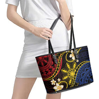 Philippines Spirit Tribal Sun Plumeria Leather Tote Bag Red And Blue Polynesian Pattern