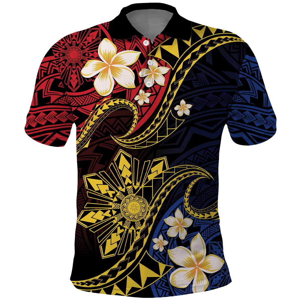 Philippines Spirit Tribal Sun Plumeria Polo Shirt Red And Blue Polynesian Pattern