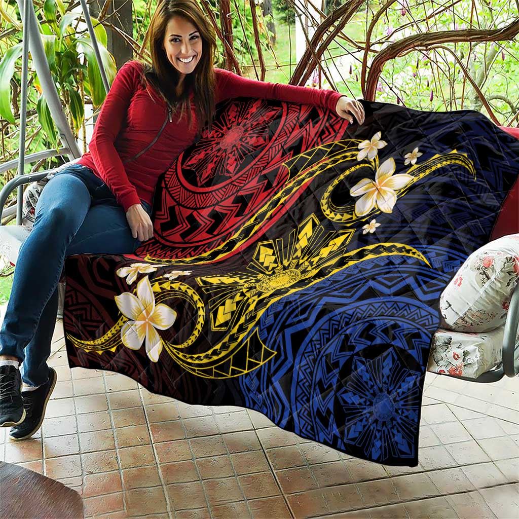 Philippines Spirit Tribal Sun Plumeria Quilt Red And Blue Polynesian Pattern