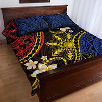 Philippines Spirit Tribal Sun Plumeria Quilt Bed Set Red And Blue Polynesian Pattern