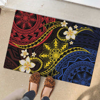 Philippines Spirit Tribal Sun Plumeria Rubber Doormat Red And Blue Polynesian Pattern
