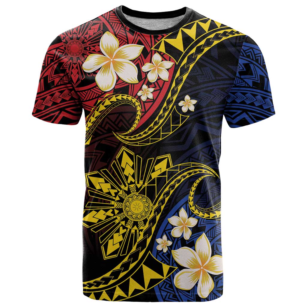 Philippines Spirit Tribal Sun Plumeria T Shirt Red And Blue Polynesian Pattern
