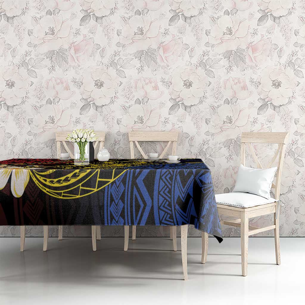 Philippines Spirit Tribal Sun Plumeria Tablecloth Red And Blue Polynesian Pattern