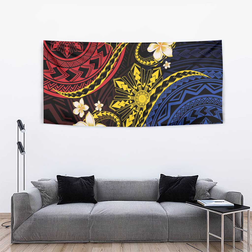 Philippines Spirit Tribal Sun Plumeria Tapestry Red And Blue Polynesian Pattern