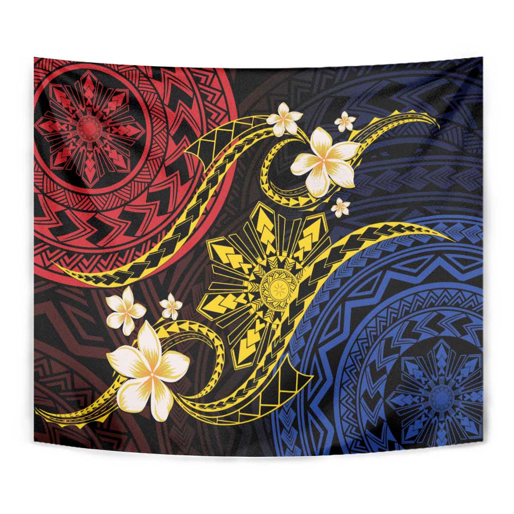 Philippines Spirit Tribal Sun Plumeria Tapestry Red And Blue Polynesian Pattern