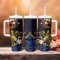 Philippines Spirit Tribal Sun Plumeria Tumbler With Handle Red And Blue Polynesian Pattern