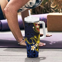 Philippines Spirit Tribal Sun Plumeria Tumbler With Handle Red And Blue Polynesian Pattern