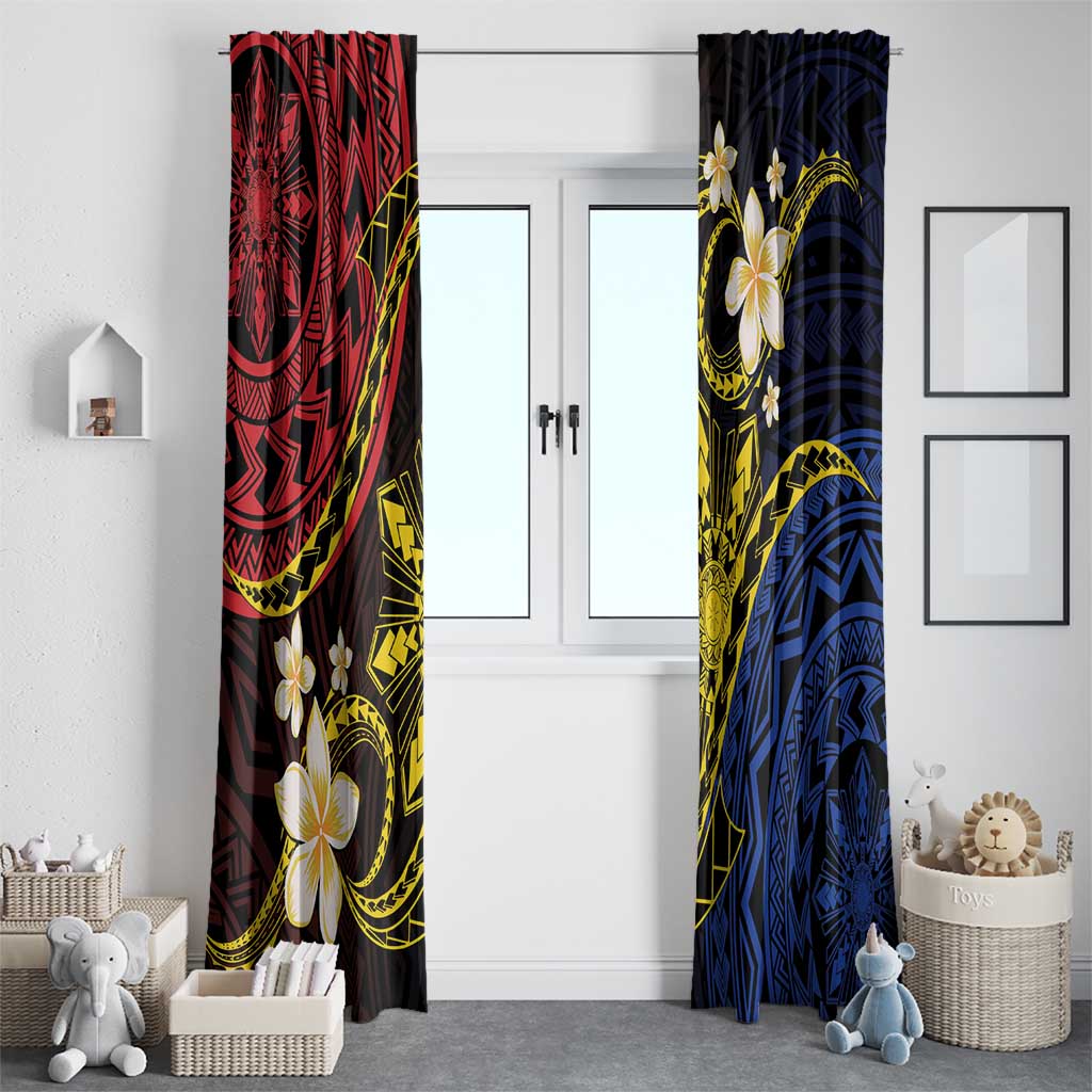 Philippines Spirit Tribal Sun Plumeria Window Curtain Red And Blue Polynesian Pattern