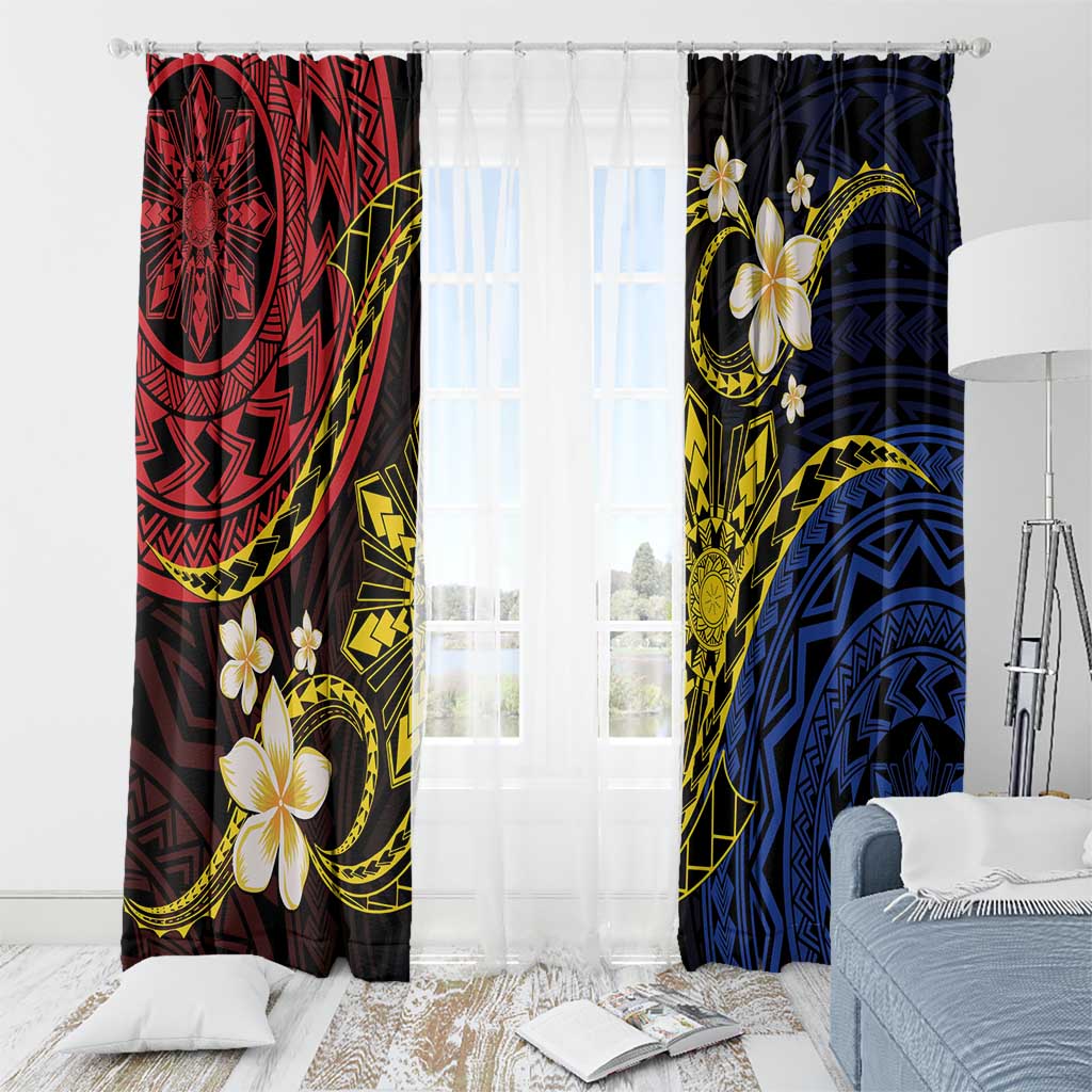 Philippines Spirit Tribal Sun Plumeria Window Curtain Red And Blue Polynesian Pattern