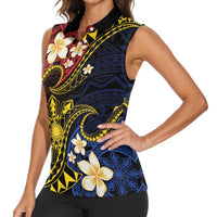 Philippines Spirit Tribal Sun Plumeria Women Sleeveless Polo Shirt Red And Blue Polynesian Pattern
