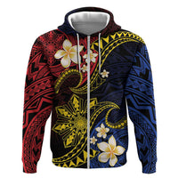 Philippines Spirit Tribal Sun Plumeria Zip Hoodie Red And Blue Polynesian Pattern