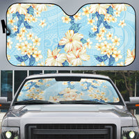 Hawaii Hibiscus Plumeria Blue Auto Sun Shade Polynesian Pattern LT01 Blue - Polynesian Pride