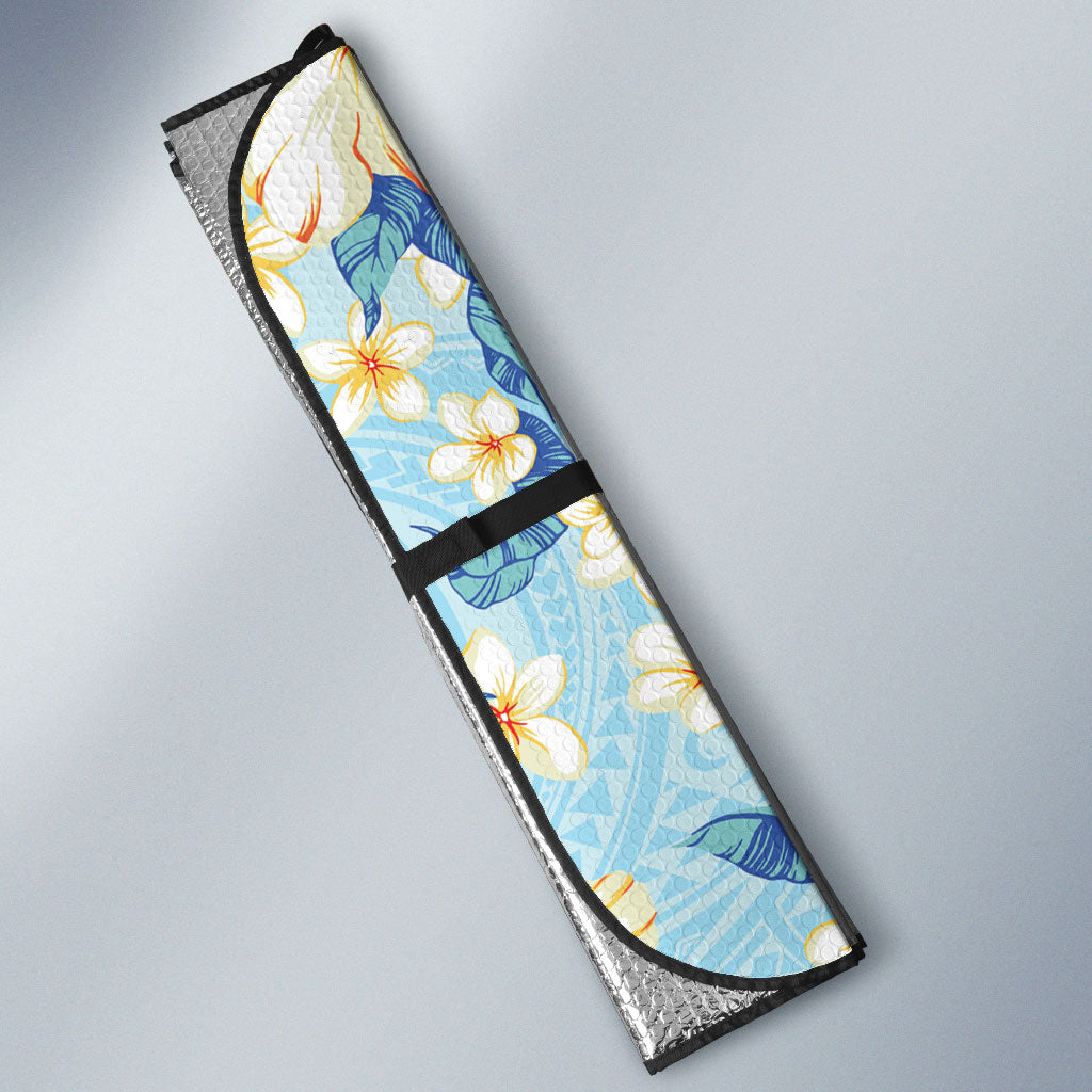 Hawaii Hibiscus Plumeria Blue Auto Sun Shade Polynesian Pattern LT01 - Polynesian Pride