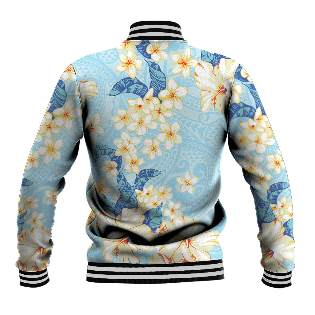 Hawaii Hibiscus Plumeria Blue Baseball Jacket Polynesian Pattern LT01 - Polynesian Pride