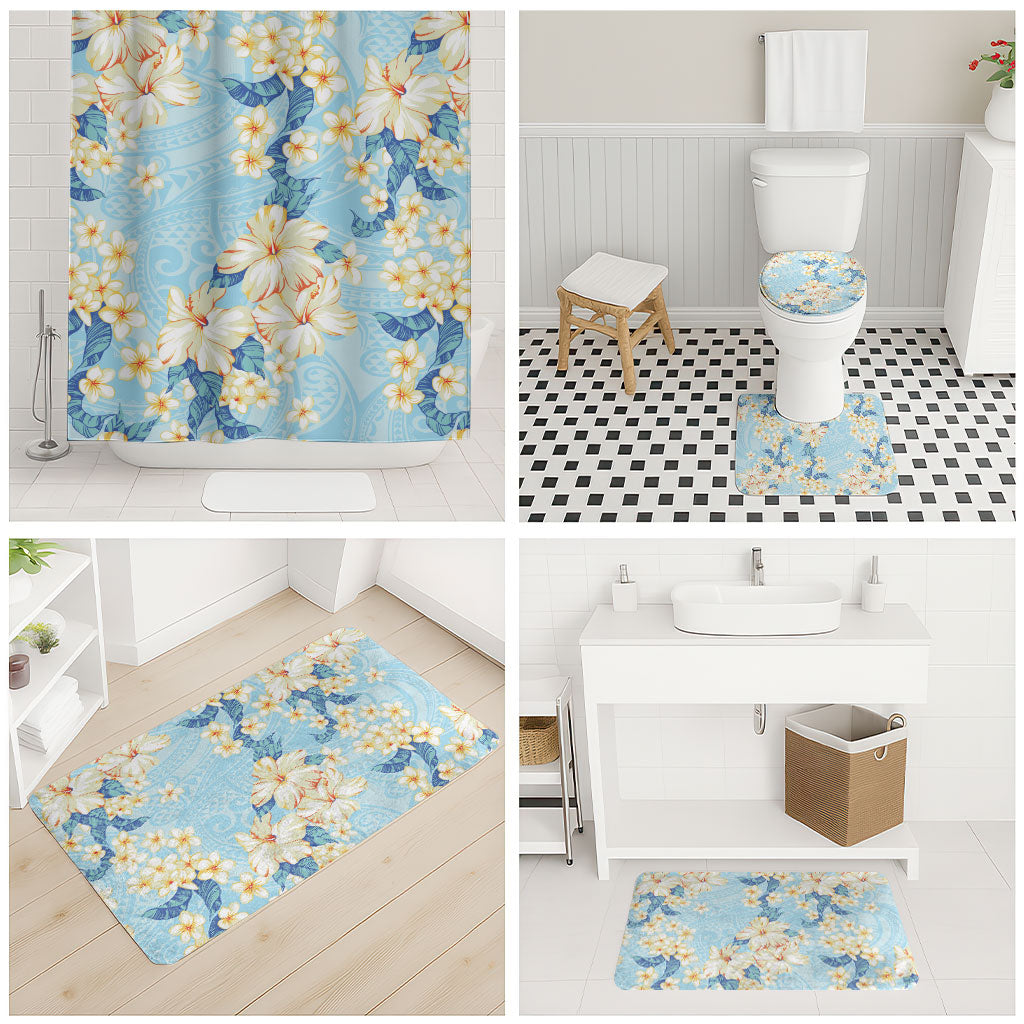 Hawaii Hibiscus Plumeria Blue Bathroom Set Polynesian Pattern LT01 - Polynesian Pride