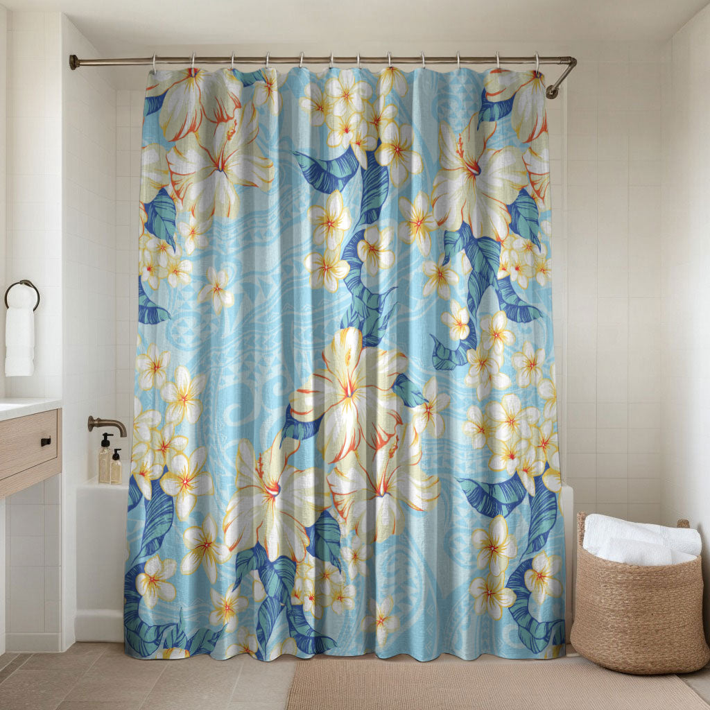 Hawaii Hibiscus Plumeria Blue Bathroom Set Polynesian Pattern LT01 Shower Curtain Only Blue - Polynesian Pride
