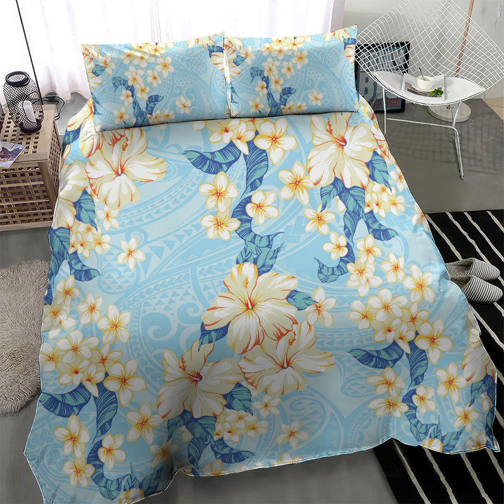 Hawaii Hibiscus Plumeria Blue Bedding Set Polynesian Pattern LT01 - Polynesian Pride