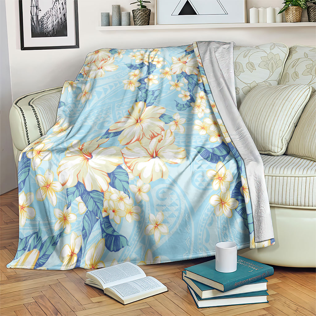 Hawaii Hibiscus Plumeria Blue Blanket Polynesian Pattern LT01 Blue - Polynesian Pride