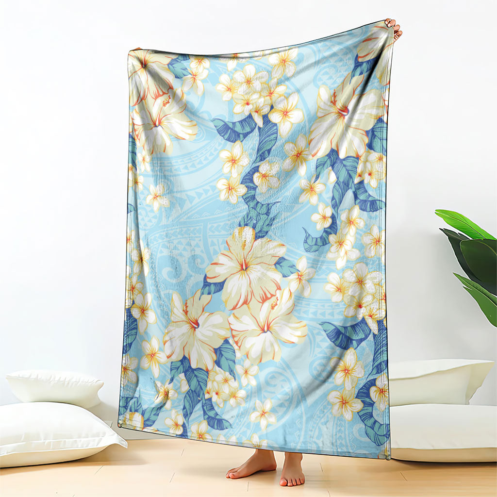 Hawaii Hibiscus Plumeria Blue Blanket Polynesian Pattern LT01 - Polynesian Pride