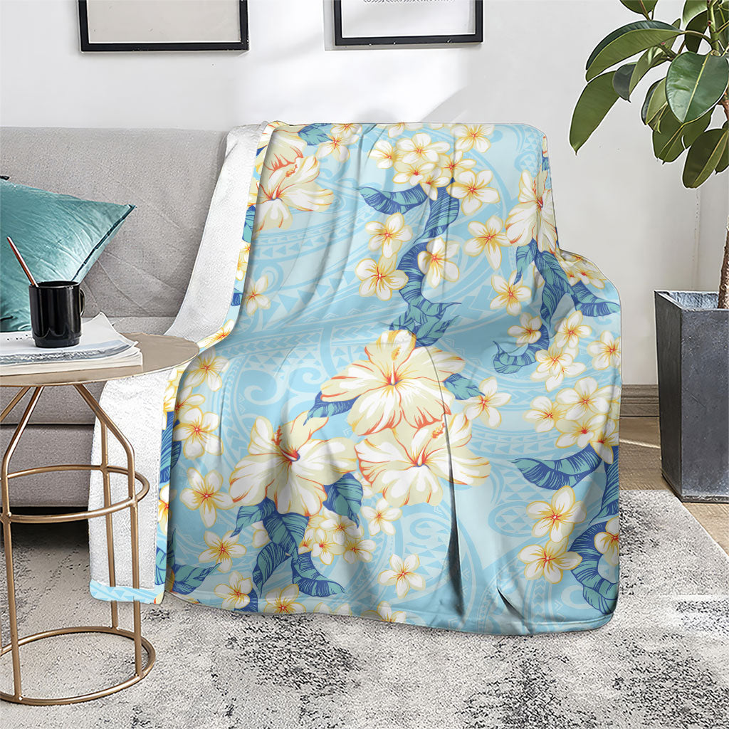 Hawaii Hibiscus Plumeria Blue Blanket Polynesian Pattern LT01 - Polynesian Pride