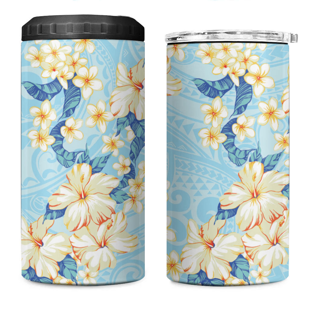 Hawaii Hibiscus Plumeria Blue 4 in 1 Can Cooler Tumbler Polynesian Pattern LT01 One Size: 16 oz Blue - Polynesian Pride