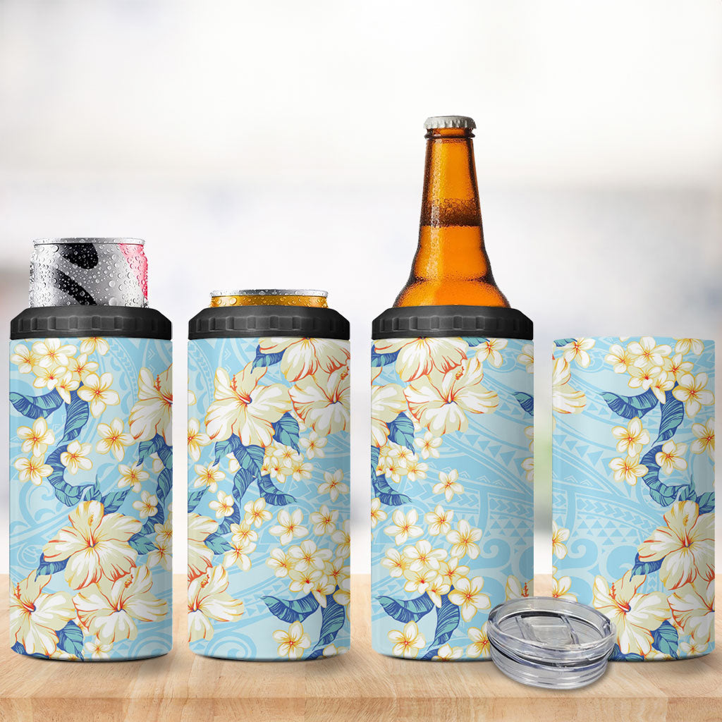Hawaii Hibiscus Plumeria Blue 4 in 1 Can Cooler Tumbler Polynesian Pattern LT01 - Polynesian Pride