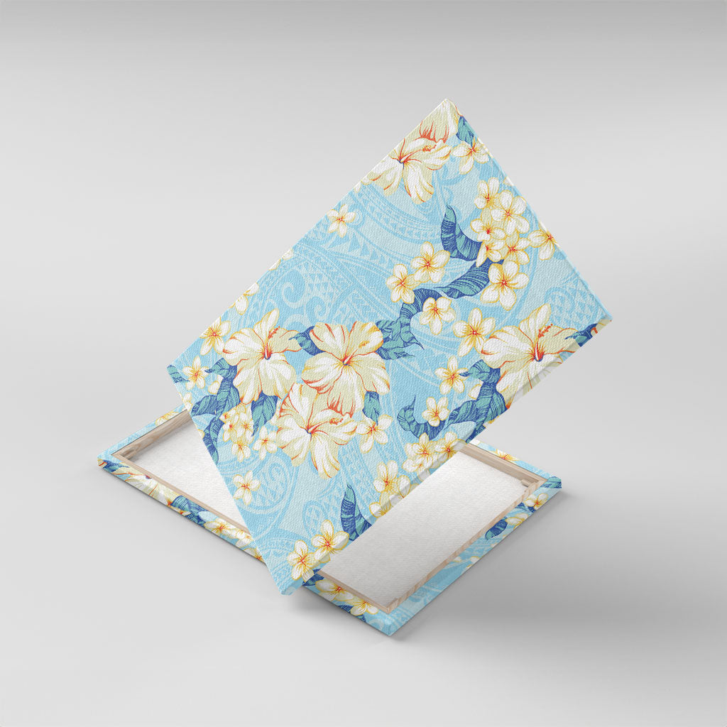 Hawaii Hibiscus Plumeria Blue Canvas Wall Art Polynesian Pattern LT01 With Frame Blue - Polynesian Pride
