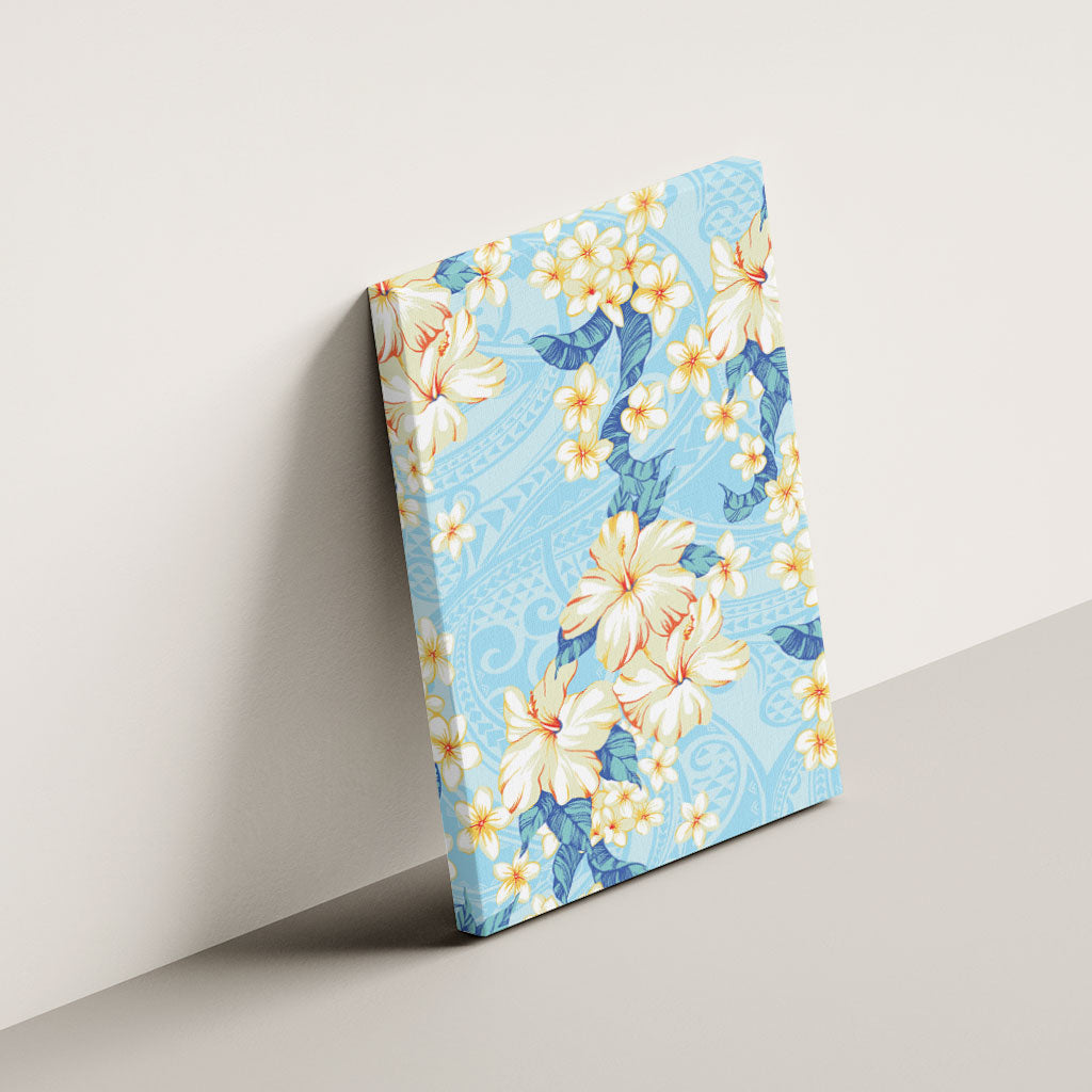 Hawaii Hibiscus Plumeria Blue Canvas Wall Art Polynesian Pattern LT01 - Polynesian Pride