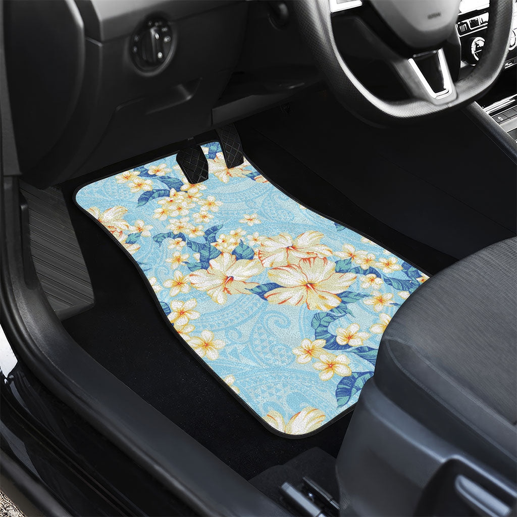 Hawaii Hibiscus Plumeria Blue Car Mats Polynesian Pattern