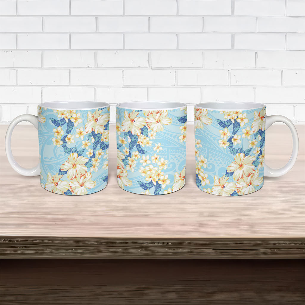 Hawaii Hibiscus Plumeria Blue Ceramic Mug Polynesian Pattern LT01 - Polynesian Pride