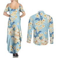 Hawaii Hibiscus Plumeria Blue Couples Matching Summer Maxi Dress and Long Sleeve Button Shirt Polynesian Pattern LT01 - Polynesian Pride
